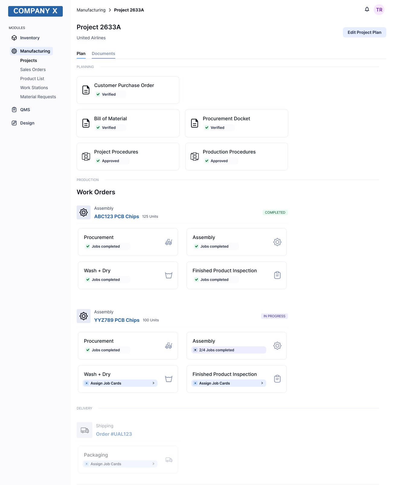 The Project Page provides a visual overview of the progress; managers move the progress along, verifying what needs to be verified and then assigning accordingly.